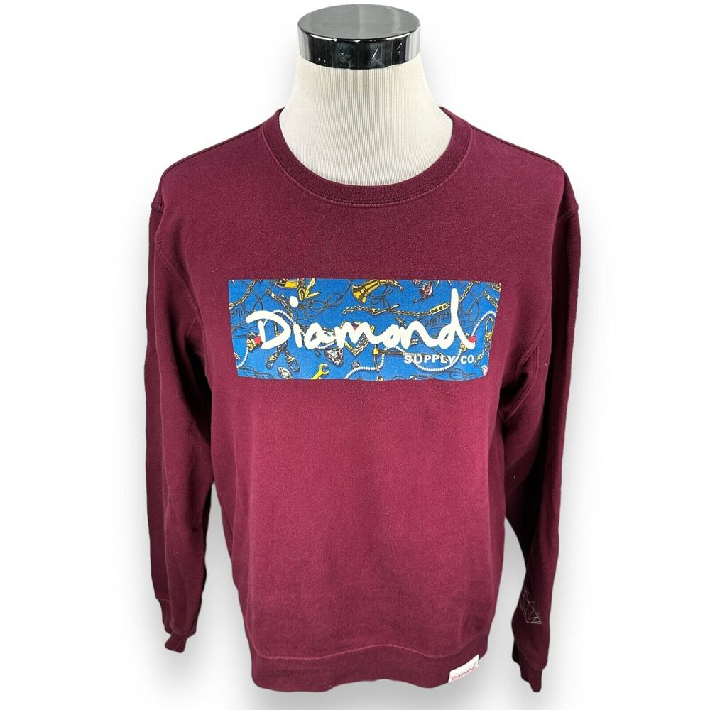 Diamond Supply Co‎ Sweatshirt Men's Medium Red Wine Cotton Crew Neck Streetwear